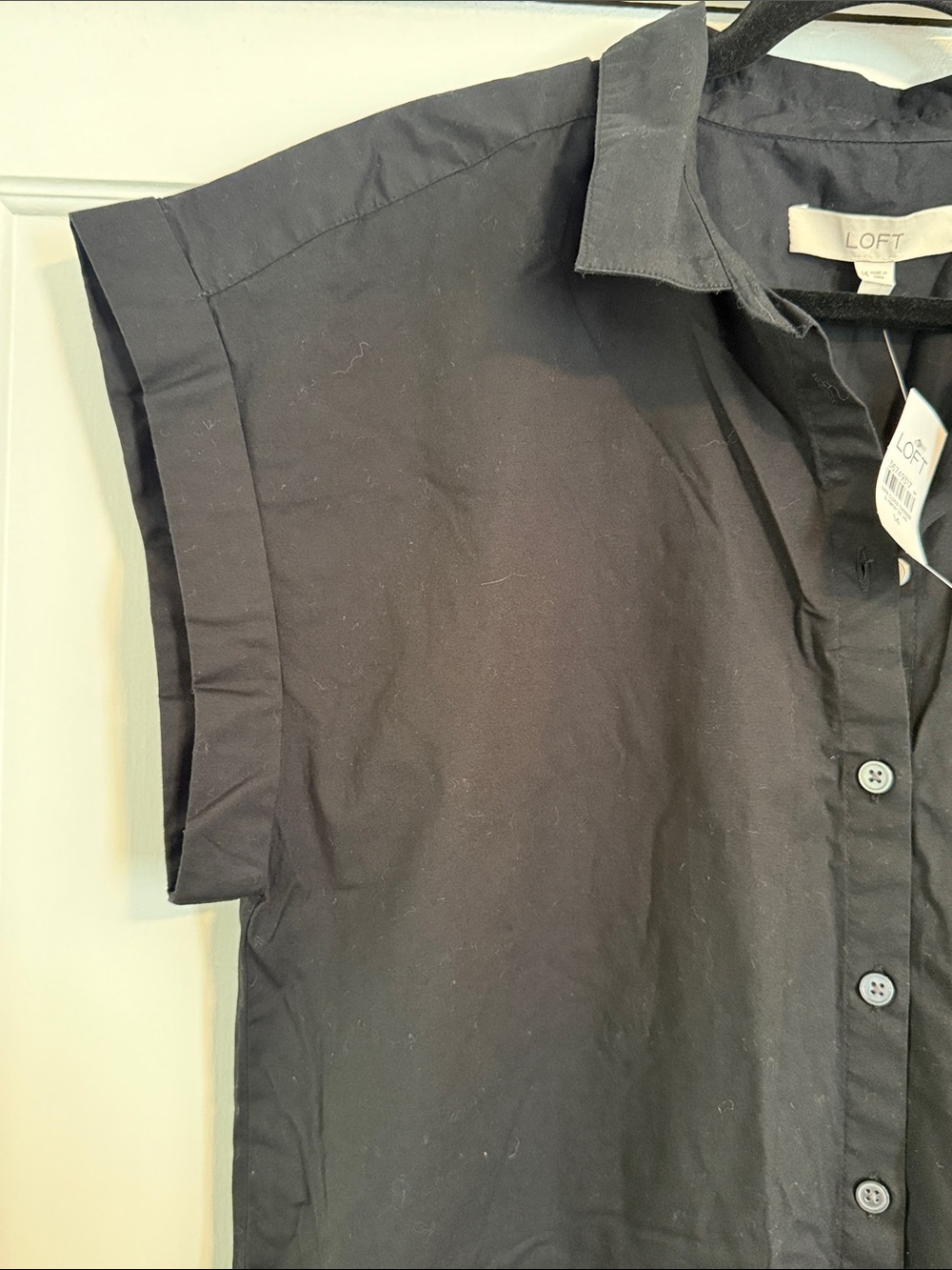 Loft Black Button Down Short Sleeve Casual 96% Cotton Dress NWT - Picture 3 of 7